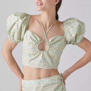 Green Floral Crop Top